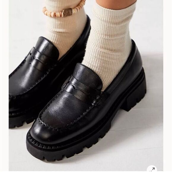 Free People Lyra Black Leather Lug Sole Loafers US 8 - Picture 1 of 10